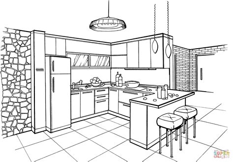 coloring pages of a kitchen